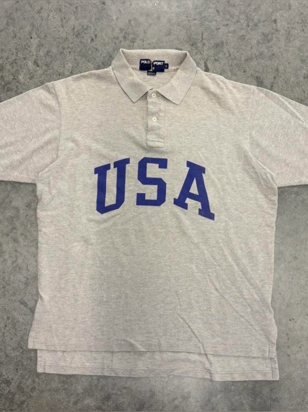 Vintage Polo Sport Ralph Lauren USA Gray Polo Shirt Large 90s Y2K Rare